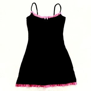 Black BodyCon Thick Ribbed Hot Pink Frill Bow & LaceY2K Mini Short Sexy Dress